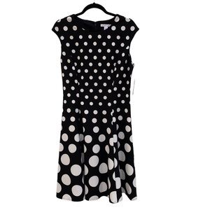 NWT London Times Pretty Black and White Polka Dot Sleeveless Dress Size 12
